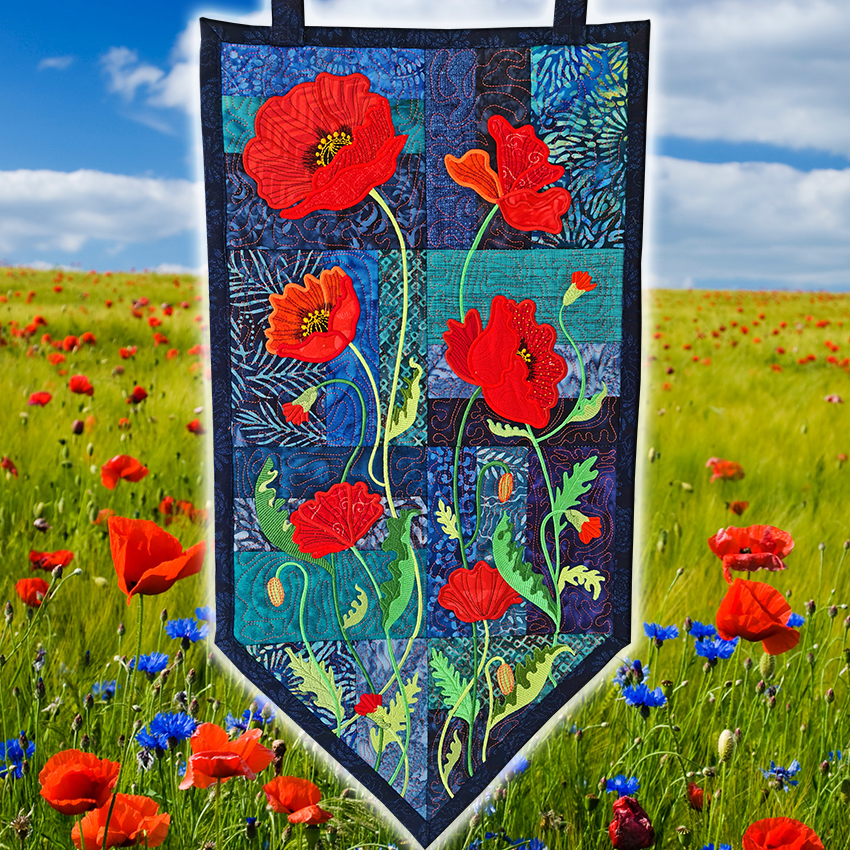 Sweet Pea Poppy Garden Flag Machine Embroidery Design